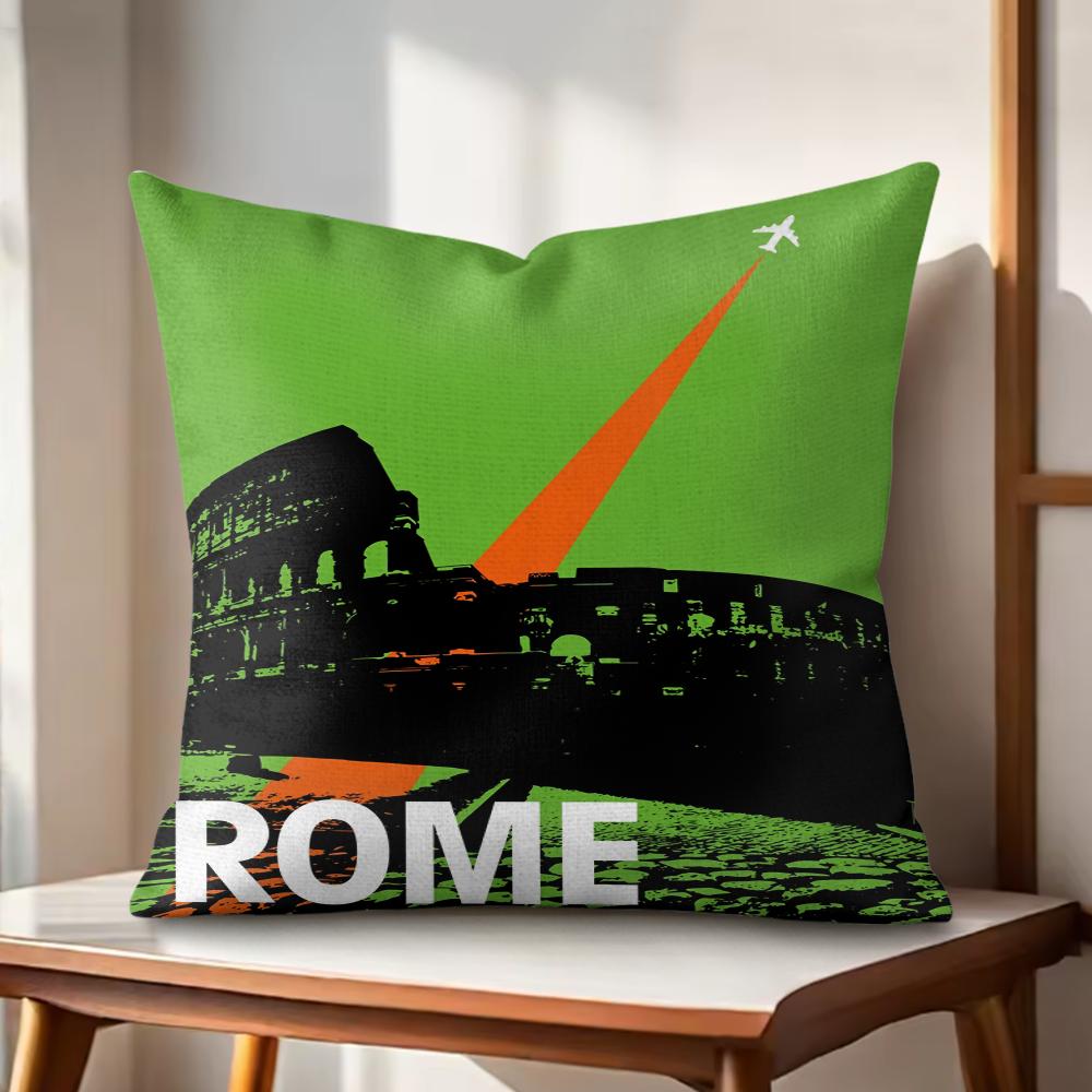 Vintage Retro Travel Cushion Cover Natural Linen Organic Fabric DoubleSided Printing Couch Pillow Covers Home Decor