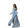 European and  women's clothing new holiday style diagonal collar long-sleeved loose top open fork wide swing long skirt set