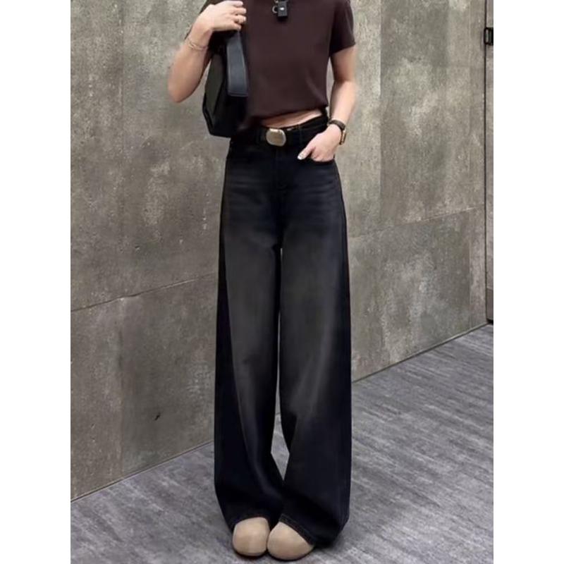 Autumn Winter High Waist Vintage Wide Leg Denim Pants Women Loose Casual All-match Straight Jeans Trousers