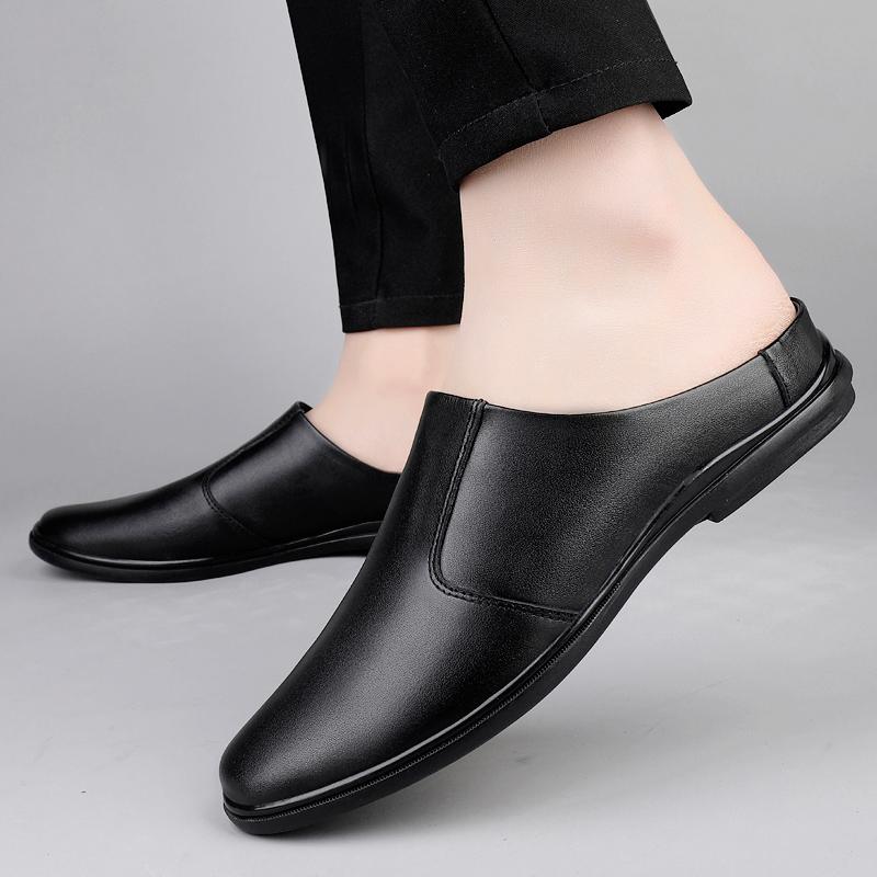 Fashion High Quality Casual Leather Loafers Men Brand Flat Designer Outdoor Half Drag Shoes Comfy Soft Bottom Breathable Walking Shoes