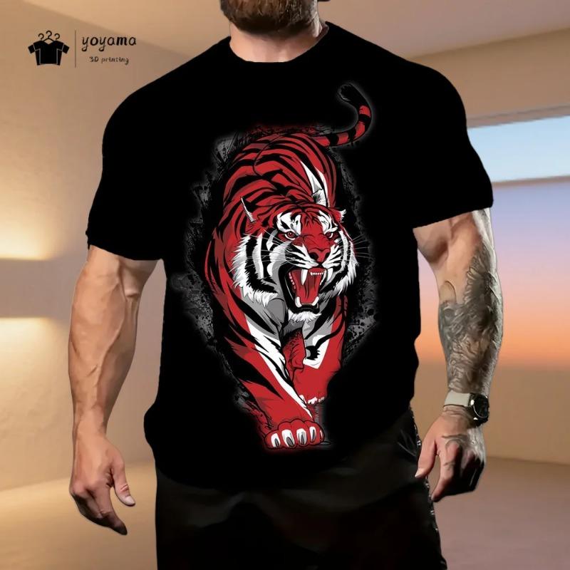2026 Herrenbekleidung Tiger 3D-Muster T-Shirt Sommer Mode Atmungsaktives Herren Kurzarm-T-Shirt Mode Lässig Rundhals Herren Oberteile