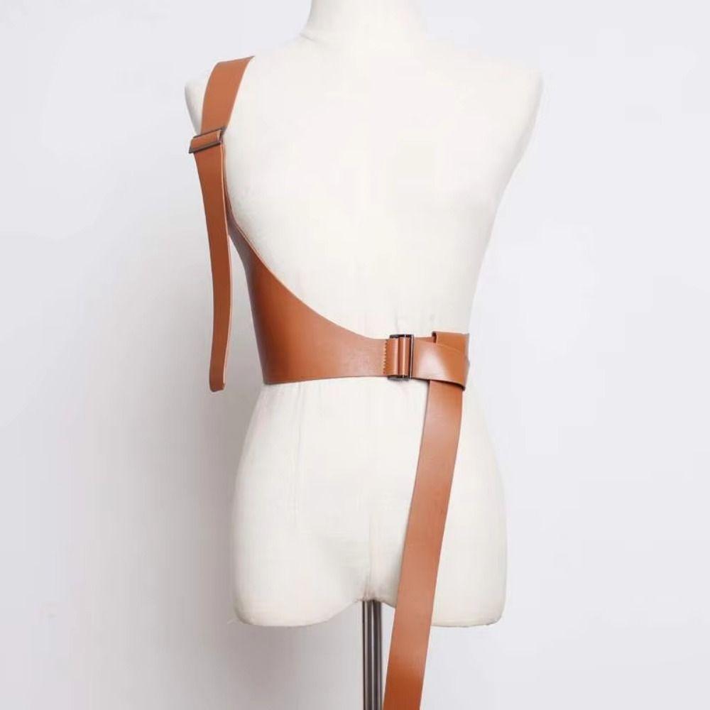 Irregular Design One-shoulder Strap Belt PU Leather Dress Cummerbunds Body Suspender  Autumn