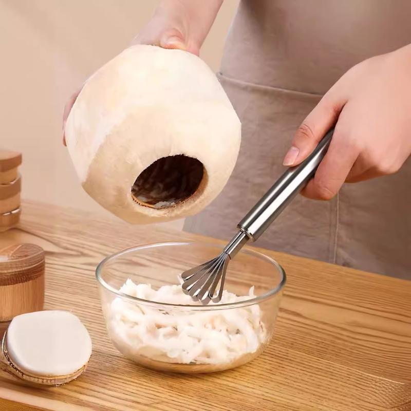 Stainless steel coconut opener 3-piece set,rubber hammer and scraper,easy to use,coconut chicken,coconut ice cream,coconut juice