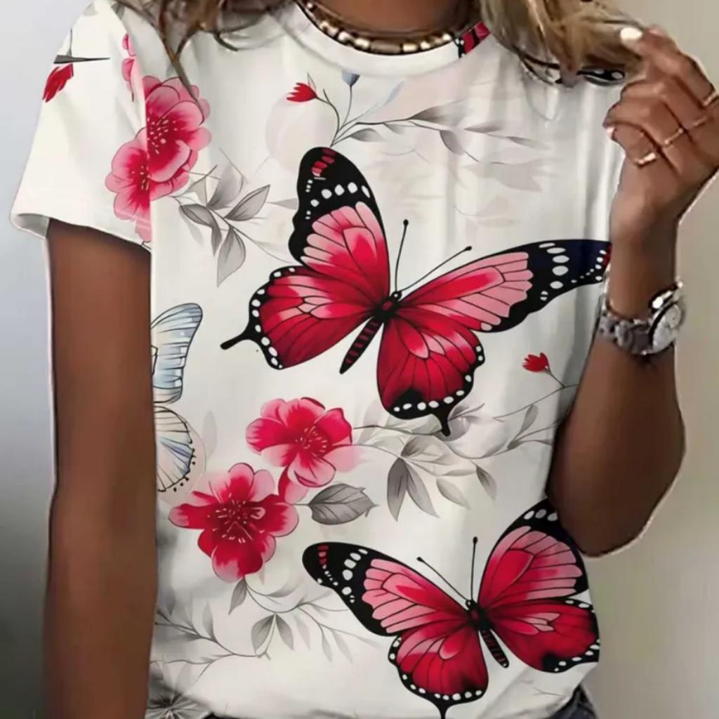 Summer Women's 3D Printed Crew Neck T-Shirt Fashion Versatile Trend Casual Breathable