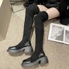 Block Heel Over The Knee Boots Fashion Round Toe Spliced Flannelette Platform Non-Slip Skinny Boots