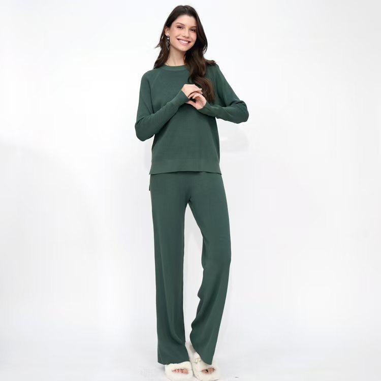 JKASHDK Women's Fashion Casual Spring Autumn Solid Color Print Long Sleeve O-Neck Trousers Pants Suits