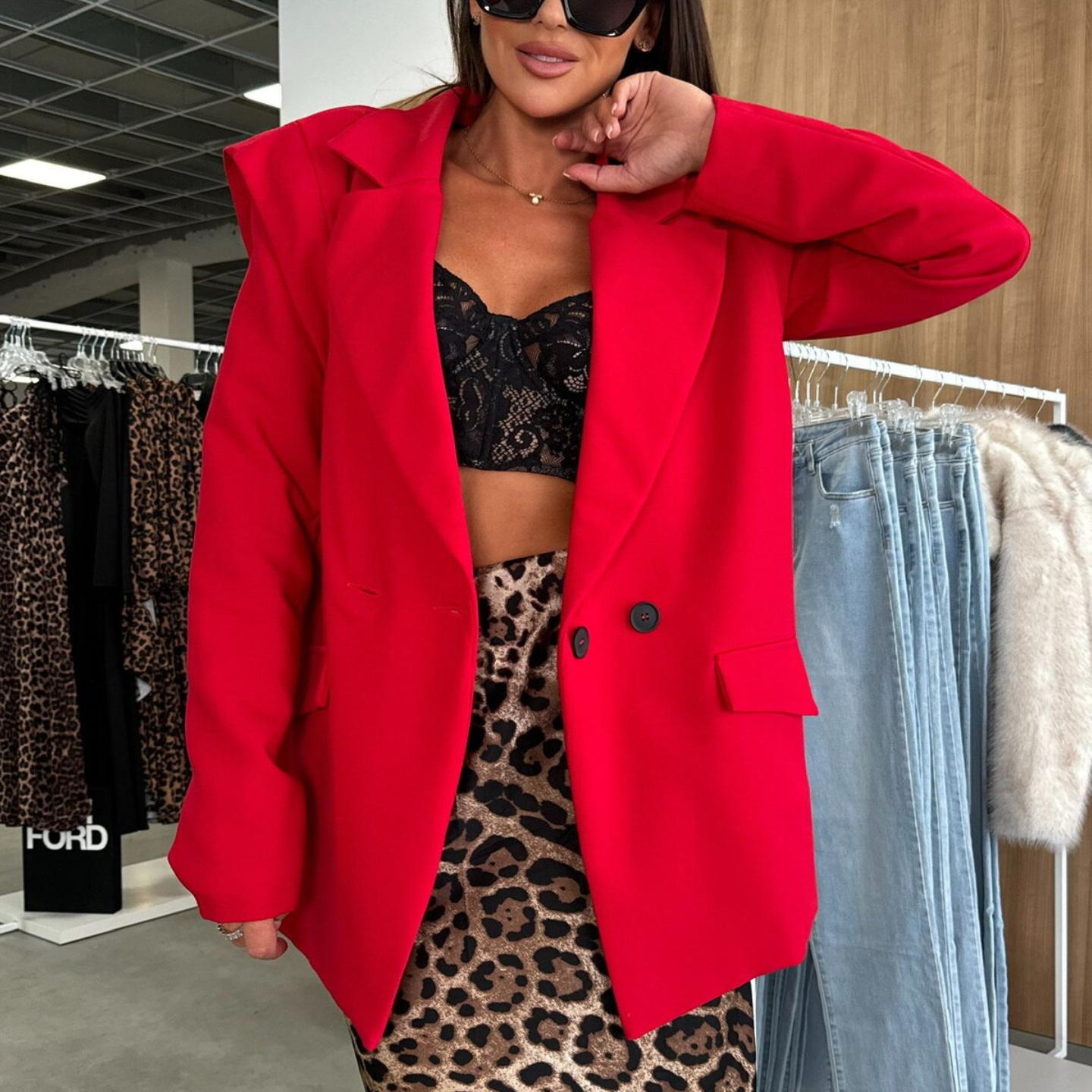 

GMXIA осень и зима однотонный модный повседневный дизайн Sense of Small пиджак женские куртки и пальто S красный