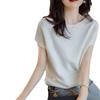 Damen Unifarben, Gestricktes T-Shirt Kurzarm Eis Seide Batman Sommer Neu Dünner Pullover