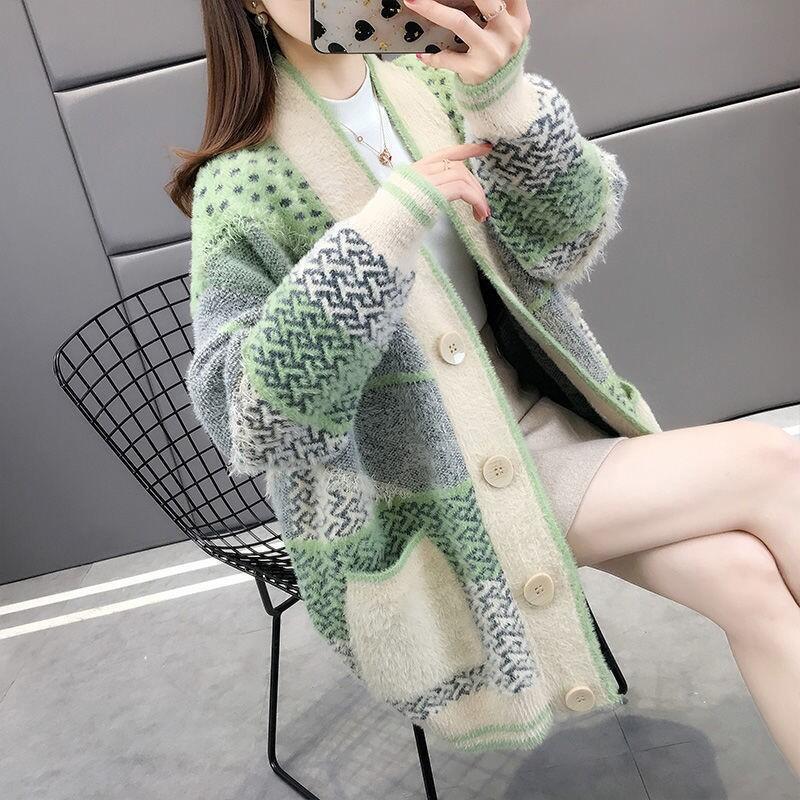 Gilet Veste en Tricot Vison Faux Modèles d'Automne pour Femmes Ample Pull pour Dames Extérieur L'Automne et l'Hiver Extérieur La Balade