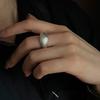 Matte Silver Color Unique Oval Simple Ring for Women Jewelry Finger Adjustable Open Vintage Ring for Party Birthday Gifts
