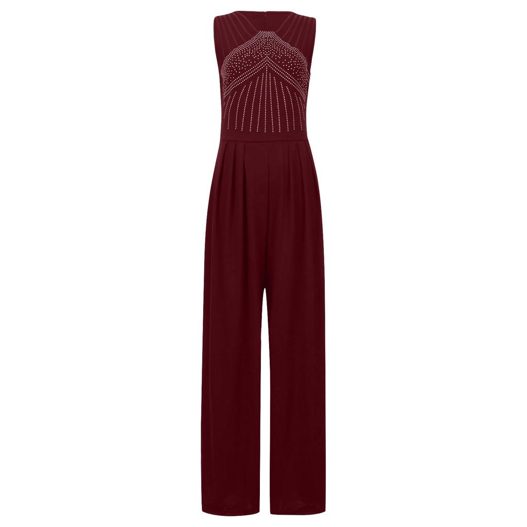 Women's Fashion Colour Brick Encrusted Sleeveless Round Neck Vest Bodysuit