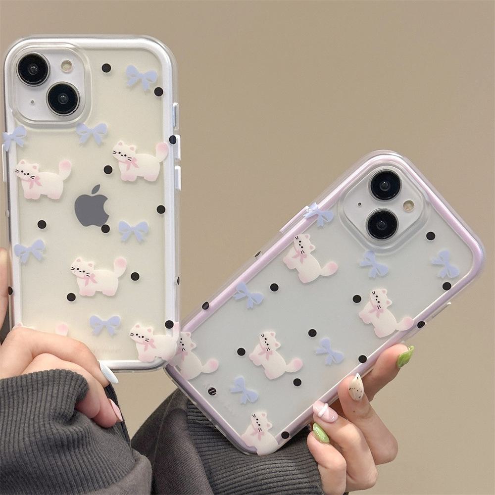 

Polka Dot Kitten Blue Bow iPhone 15 Mobile Case - Two-in-One 13 Pro Max Hard Case