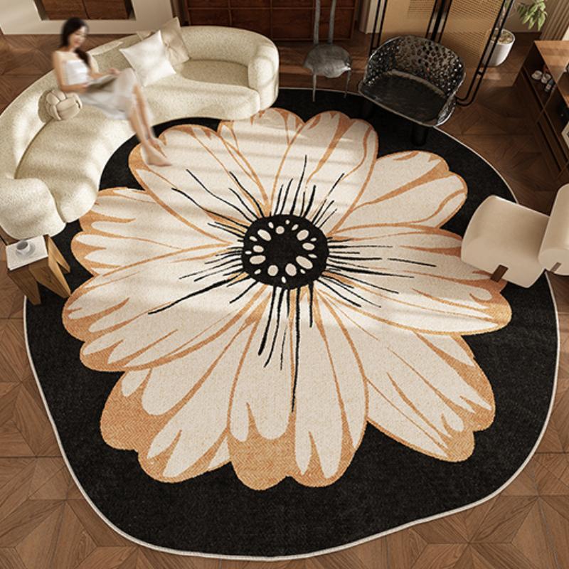 

Retro Style Carpets for Living Room Large Area Bedroom Decor Carpet Home Washable Soft Study Rug Flower Shape Non-slip Floor Mat 80x80CM