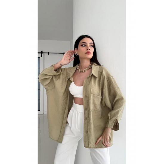 Cămașă de damă cu buzunar supradimensionat, cu umăr în jos
