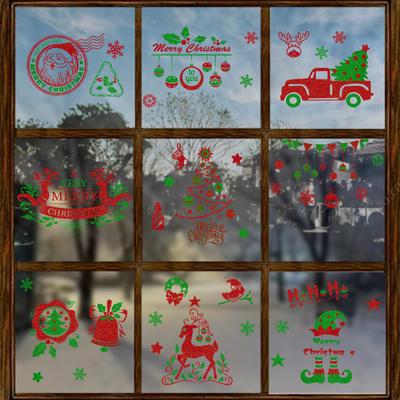 New Christmas Red and Green Electrostatic Stickers, Holiday Decorations, Glass Window Stickers, and Decorative Stickers