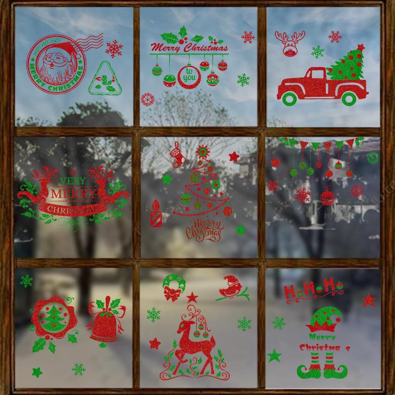 Neue weihnachtliche rote und grüne elektrostatische Aufkleber, Feiertagsdekorationen, Glasfensteraufkleber und Dekorationsaufkleber