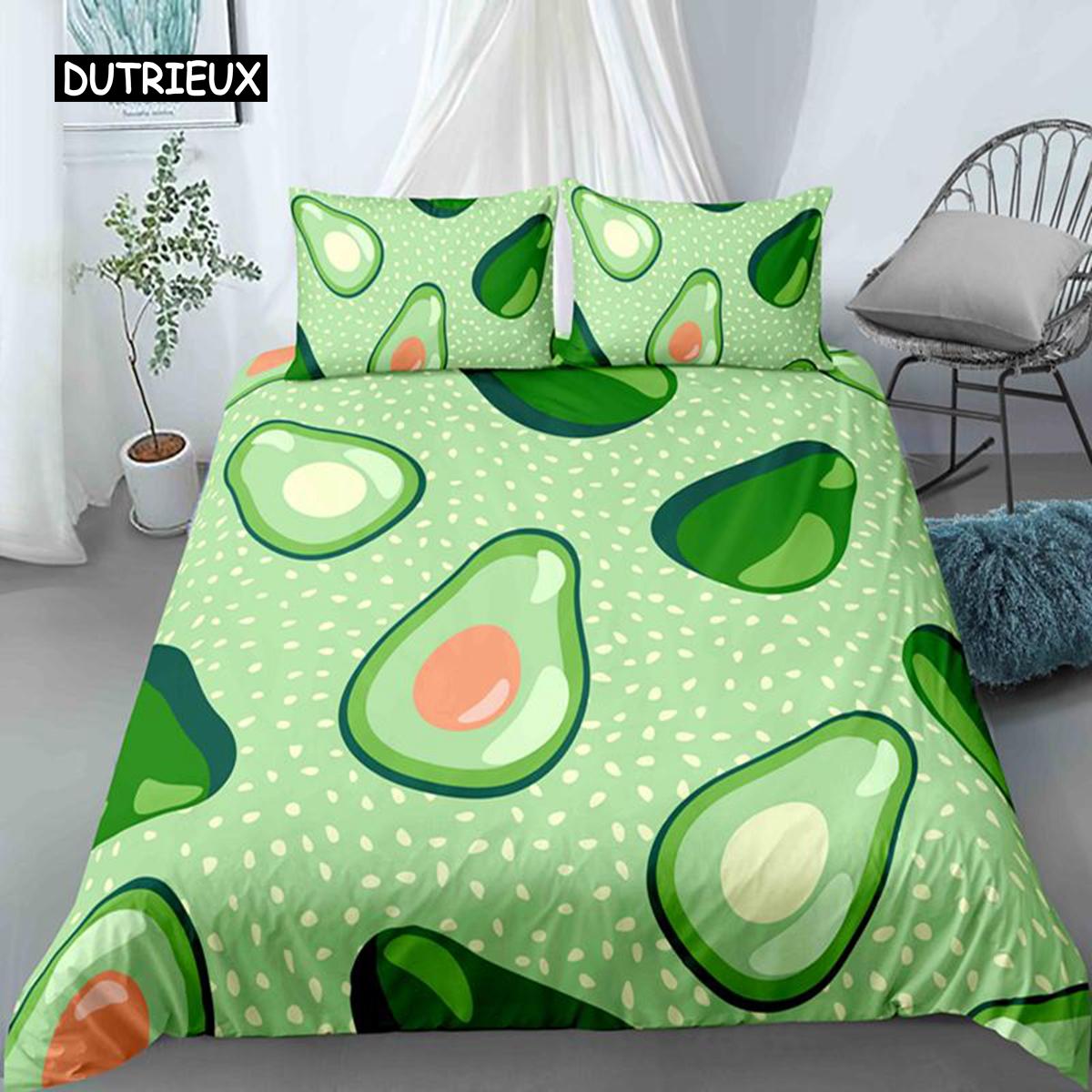 

Пододеяльник с изображением авокадо, мультяшный комплект постельного белья с забавным рисунком авокадо для детей, мальчиков и девочек, взрослых, микрофибра, летняя фруктовая тема, королевское одеяло, покрывало EU single(135x200cm)