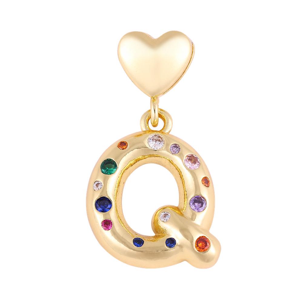 18K Gold-Plated Zircon Necklace with Cross and Colorful Letter Pendants
