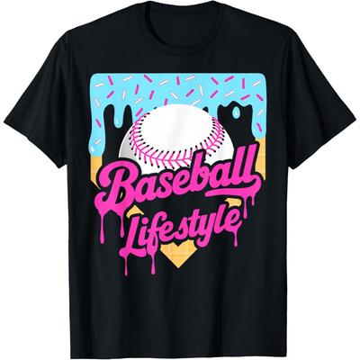 Funny Baseball Life Lifestyle Ice Cream T Shirts Men Pure Cotton Humor Streetwear Tee Shirt Short Sleeve Unisex Loose Clothing