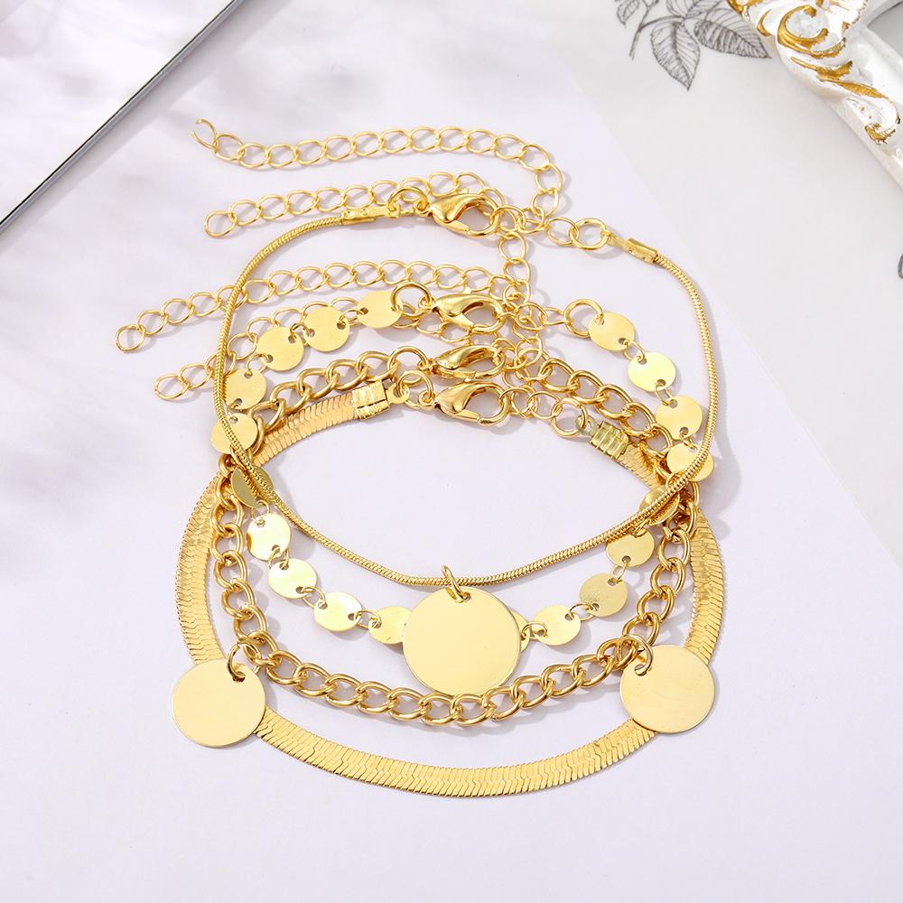 4-teiliges modisches Armband für Mädchen mit rundem Anhänger, luxuriöses, elegantes, leichtes und luxuriöses passendes Armband-Kombinationsset für Paare