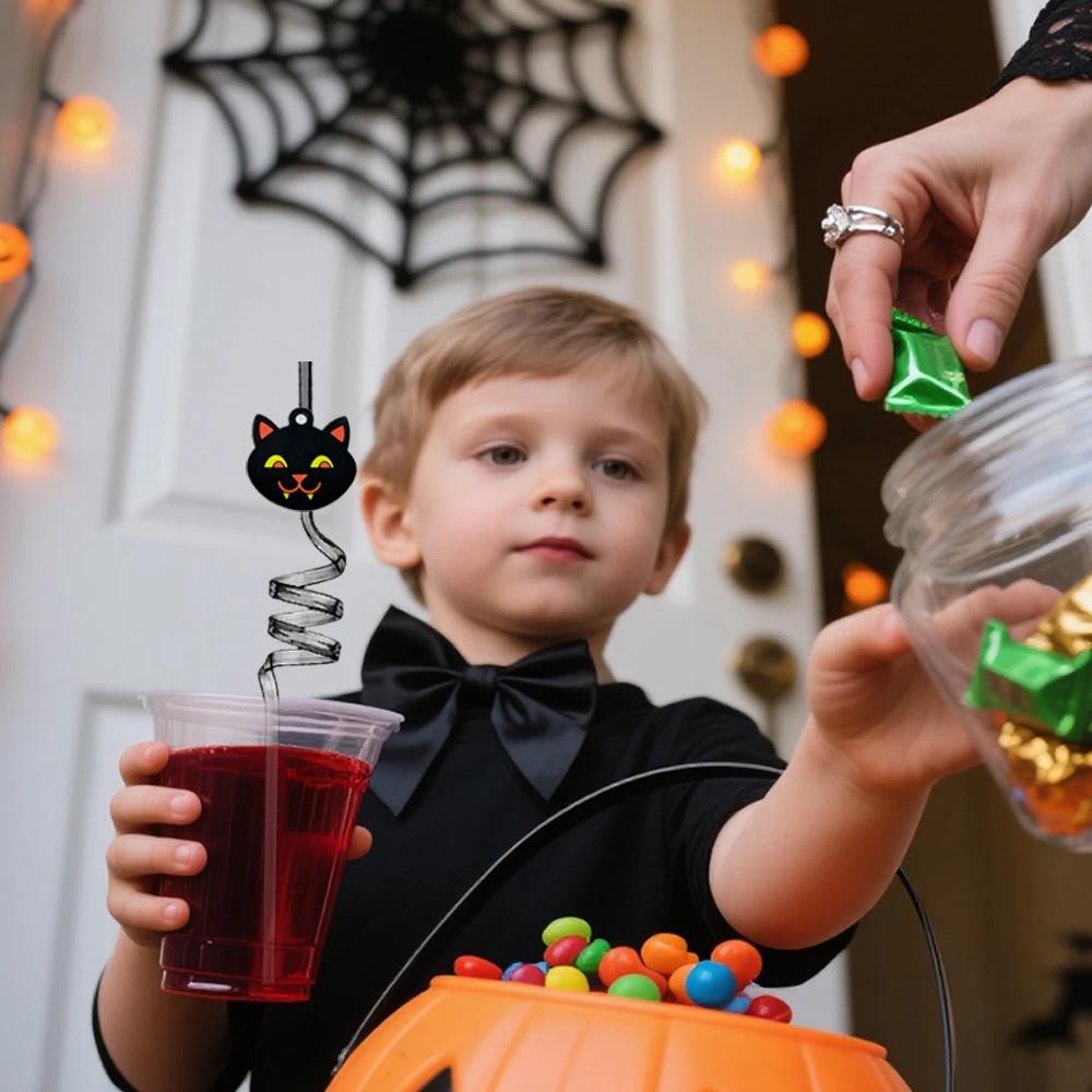 8PCS Halloween Party Favors Bats Ghost Cats Pumpkin Witch Spider Pattern Drinking Straws Goodie Gifts for Kids Halloween Party