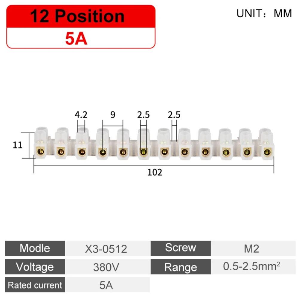 

12 Position Barrier Screw X3-1012 Nylon Plastic Terminal Block 20A Transparent White Copper 380V Wire Connector Dual Row 1Pc