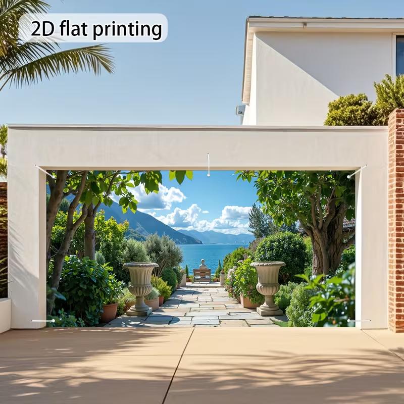 

2D Mountain Lake View Garden Backdrop, 2D Flat Printed Scenic Background Cloth for Home Decoration 47.2x31.5inch/120*80cm