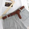 Vintage Matte Belt Body Cut Line Porous Design Belt Female Minimalist Student Decorative Wide Belt