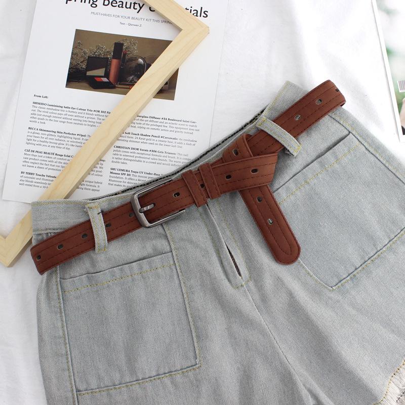 Vintage Matte Belt Body Cut Line Porous Design Belt Female Minimalist Student Decorative Wide Belt