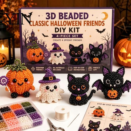 Kleberloses Perlen-Set 3D Perlen-DIY-Set, Lebensechtes Weihnachtstier-Bastelset, Perlenkatze Handgemachtes Einfaches Stickset für Kinder und Erwachsene Festlicher Feiertag