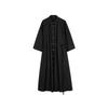LESS Women's Cotton Lapel Seven-Sleeve Midi Dress