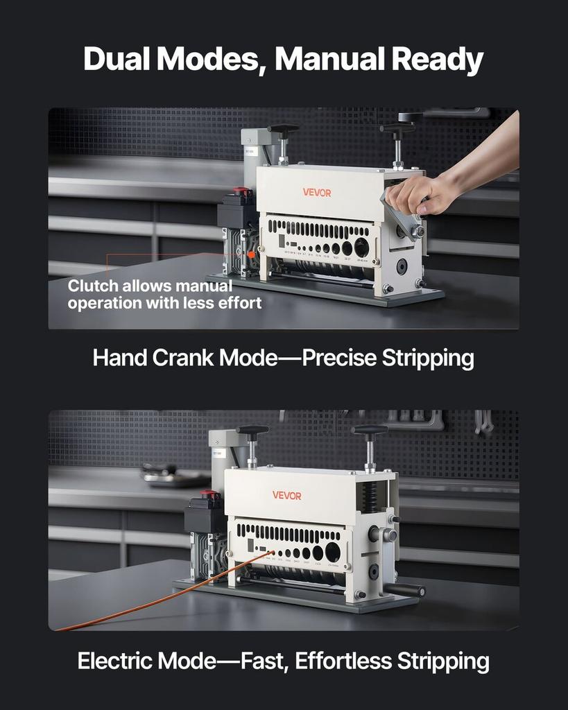 Electric Wire Stripper Machine, 1.5-40 Mm, 11 Channel Automatic Copper Cable Stripper, 370W Wire Stripper Tool with Manual Hand Crank Mode, Emergency