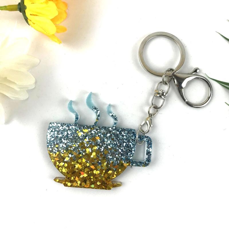 Reusable Silicone Keychain Mold For Epoxy Resin Art Creative Coffee Cup Shape Keyring Casting Mould