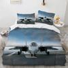 Fighter Plane King Queen Duvet Cover Military Aircraft Theme Bedding Set Kids Boys Men Sunset Airplane Polyester Comforter Cover