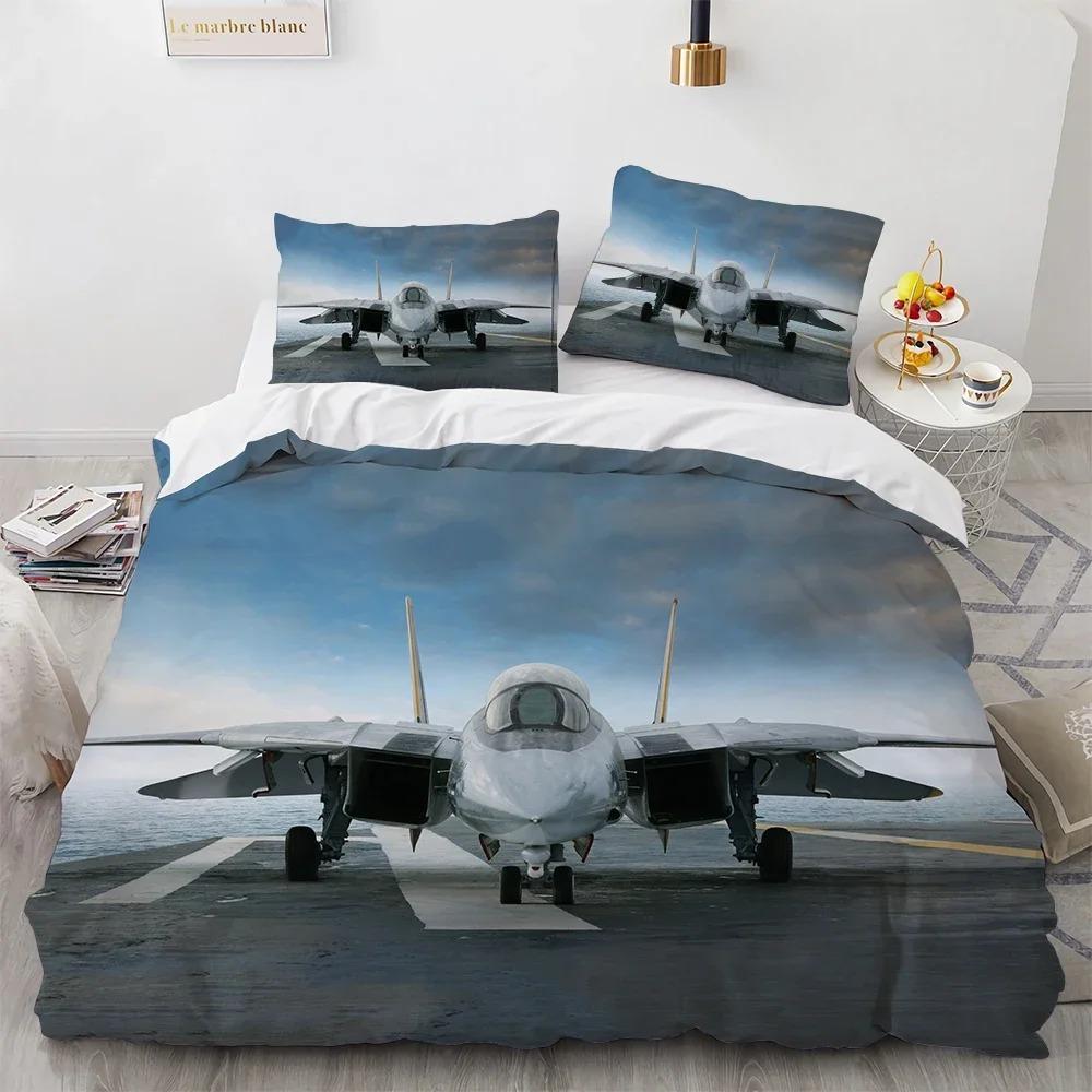 Fighter Plane King Queen Duvet Cover Military Aircraft Theme Bedding Set Kids Boys Men Sunset Airplane Polyester Comforter Cover