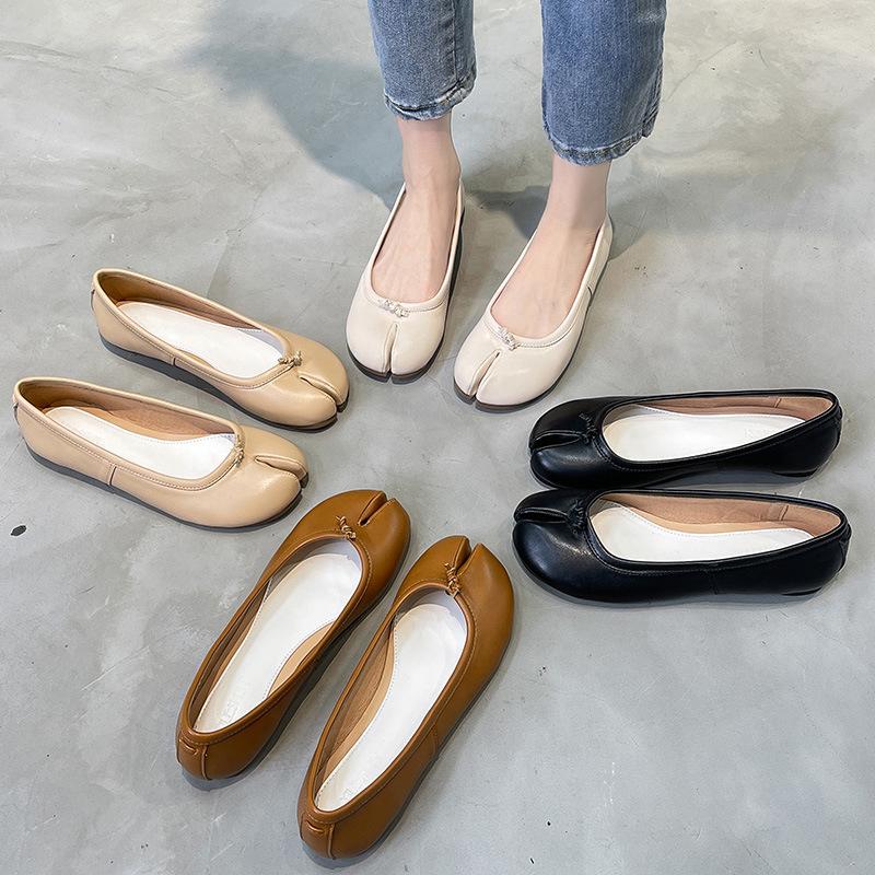 Fashion 2025 Women Trotter Shoes Tabi Ninja Leather Flats Femme Split Toe Loafers Japanese Hoof Moccasins Slip On Comfy Ballerina Ladies