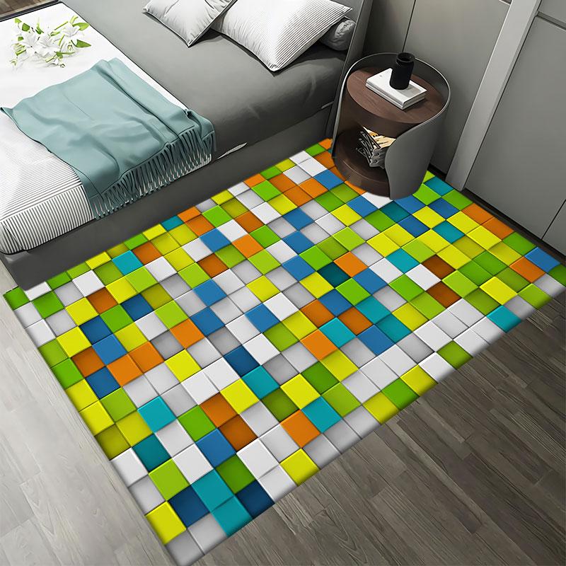 3D Colorful Geometry Block Carpets Large Area Rug for Living Room Bedroom Carpets Anti-Slip Floor Mat Kitchen Abstract Bath Mat