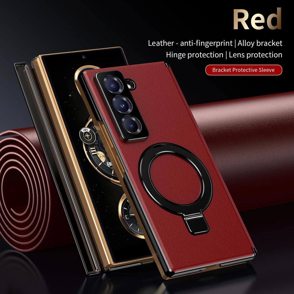 Bracket Holder Leather Phone Case for Samsung Galaxy Fold  7 6 5 4 Magnetic Anti-Drop Simple Funda Shell Hinge Protection Cover