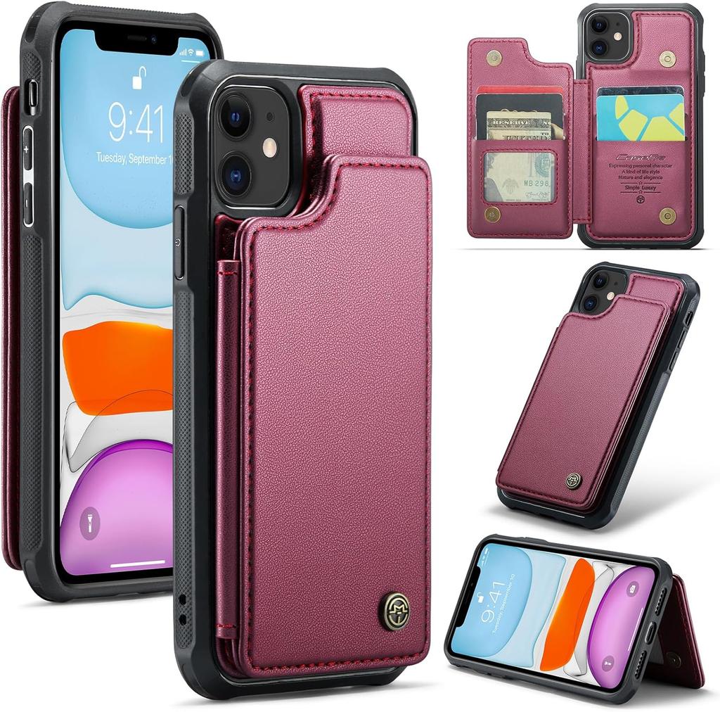 IPhone Wallet Protective Case with Card Holder, RFID Shielding, Men's and Women's Shock-absorbing Leather Bracket, Durable Protective Phone Case