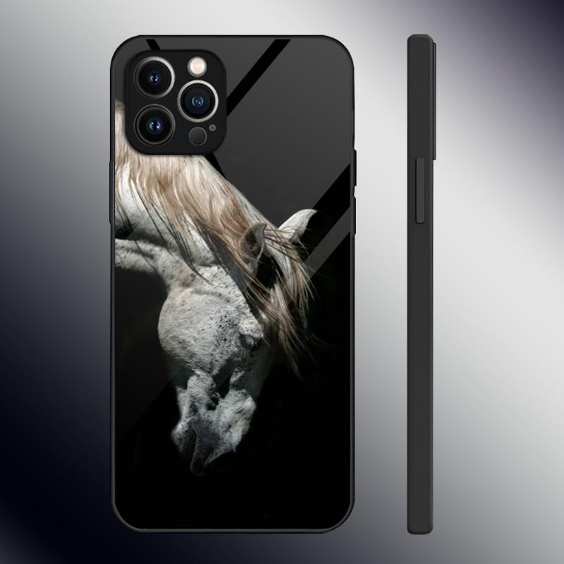 Domineering Cool Horse Phone Case Tempered Glass For IPhone 13 12 11 14 Pro Max Mini X XR XS 8 7 6s Plus SE 2020 Cover