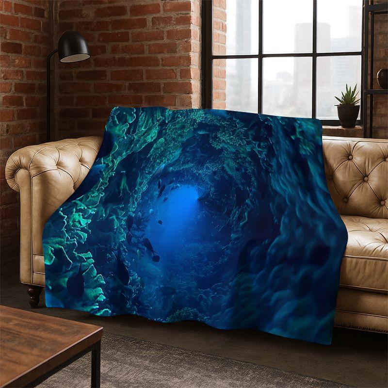 Underwater Sea World Marine Life Cartoon Flannel Blanket Soft Throw Blanket for Bedroom Living Room Bed Travel Camping Picnic