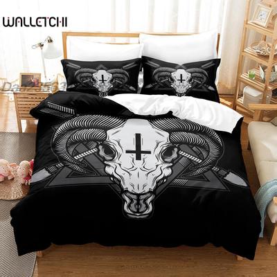 Satanic Duvet Cover Satan Goat Inverted Pentagram Skull Comforter Cover Quilt Cover Bedroom Decoration for Women Men Children