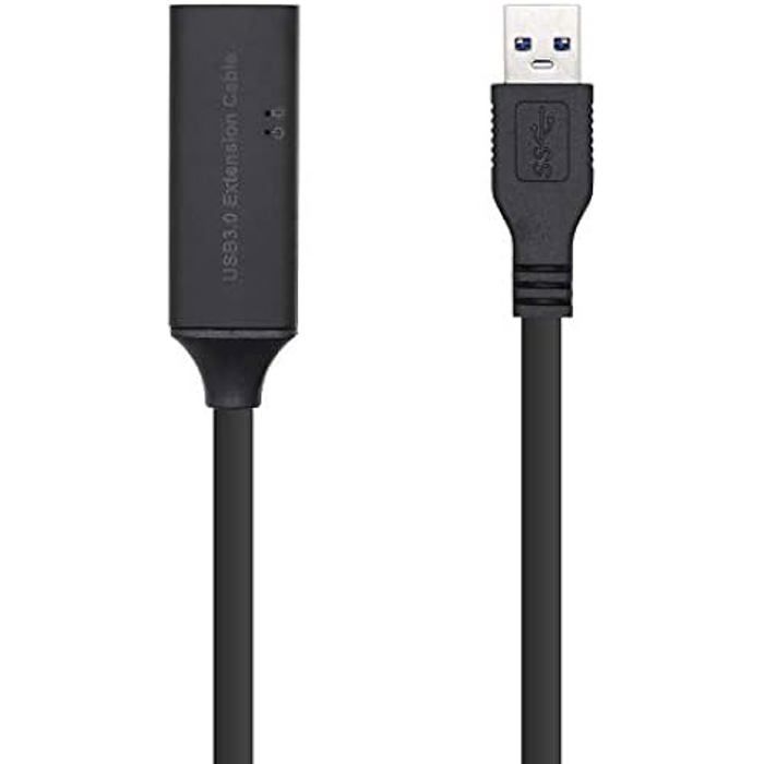 Aisens A105-0409 Câble USB 3.0 Rallonge Avec Amplificateur Et Alimentation, Type A/M-A/H, Noir, 15 M