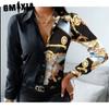 GMXIA Women's Fashion Casual Solid Color Print Long Sleeve POLO Neck Blouses & Shirts