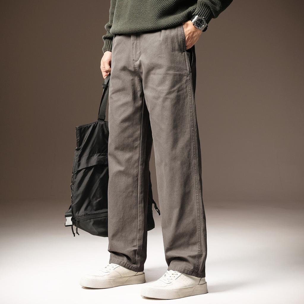 High-end Simple, Loose and Comfortable Wide-leg Casual Pants Men's Tide Brand Autumn New Pure Cotton Straight Tooling Trousers Men's