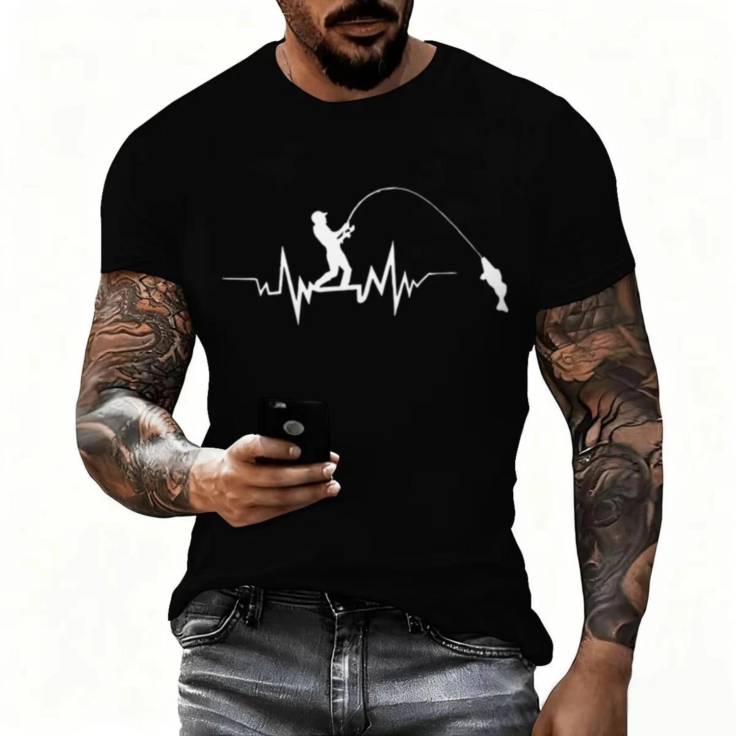 

Fishing Enthusiast Printed Cotton T-shirt Summer New Style Suitable for Both Men and Women for Outdoor Leisure and Breathability S чёрный