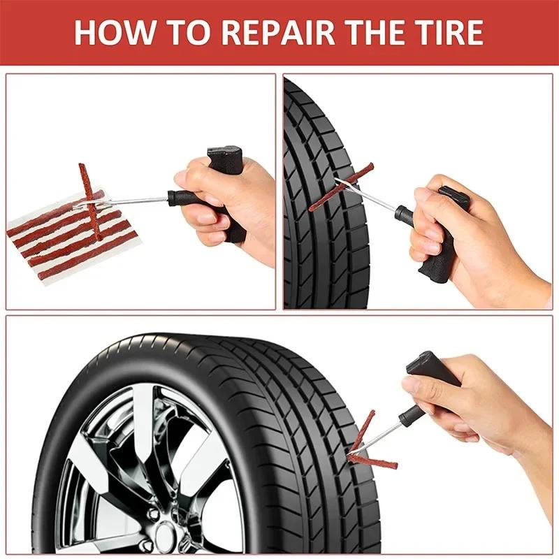 Car Tire Repair Tool Tire Repair Kit Studding Tool Set Auto Bike Tubeless Tire Tyre Puncture Plug Garage Tools with Rubber Strip