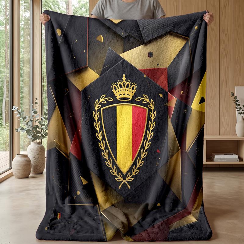 Belgium Football Printed Flannel Blanket Skin Friendly Warm Decorative Throw for Indoor Couch Bed Daily Use