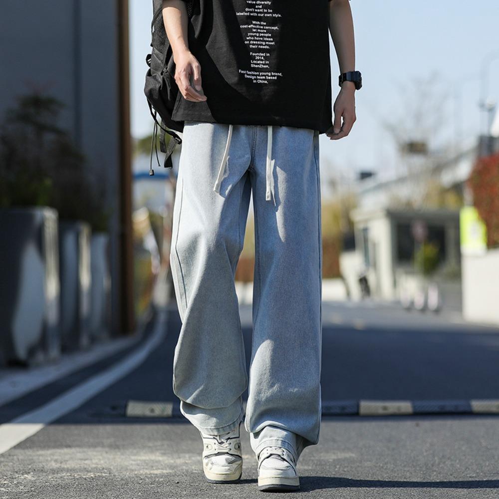 Spring and Summer Wide Leg Jeans for Men Loose Fit Korean Style Trendy Versatile Retro Fashion Brand Straight Leg Pants