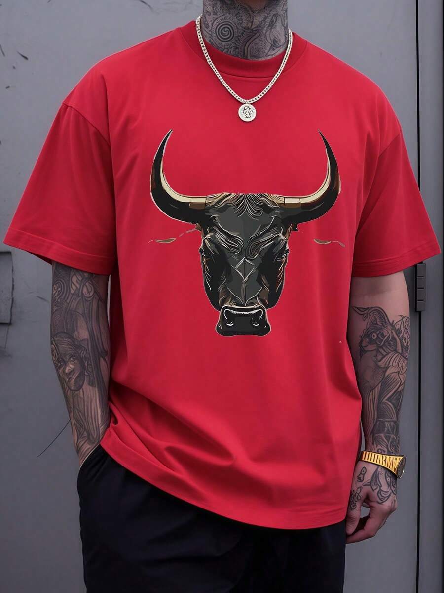 

Fierce Bull Head Graphic Symbolizing Strength Resilience And Determination Stylish Unisex s Casual T-shirt For Streetwear Fashion XL